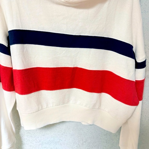 SO LOUNGE LIFE XS WOMENS CROPPED OVERSIZED HOODIE WHITE RED BLUE BOXY SWEATSHIRT - Picture 3 of 8